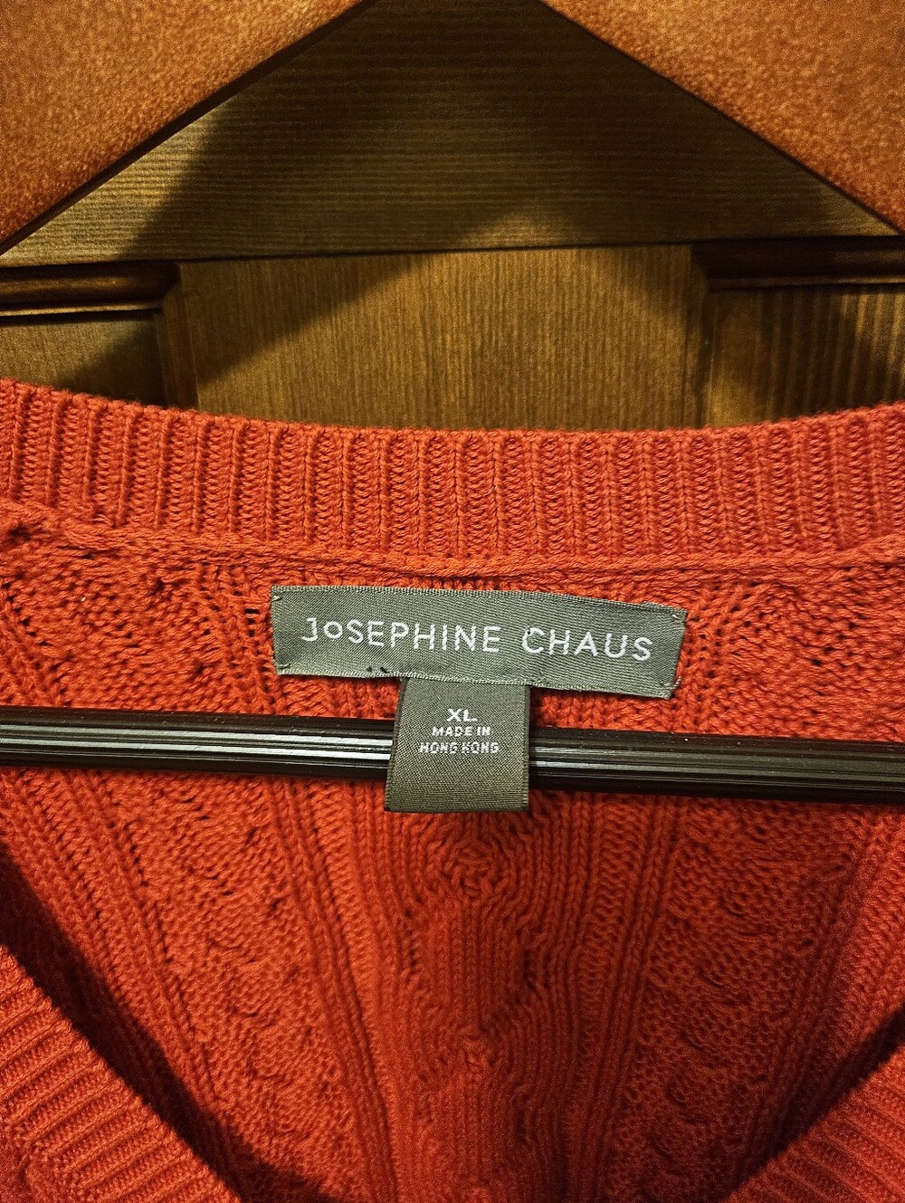Josephine Chaus Red Cable-Knit V-Neck Sweater
